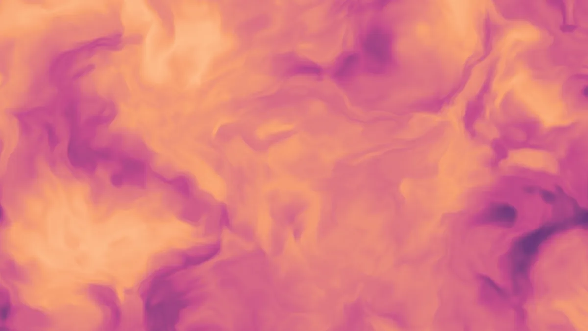 A swirling marble of peach, coral and plum, like warped smoke or paint