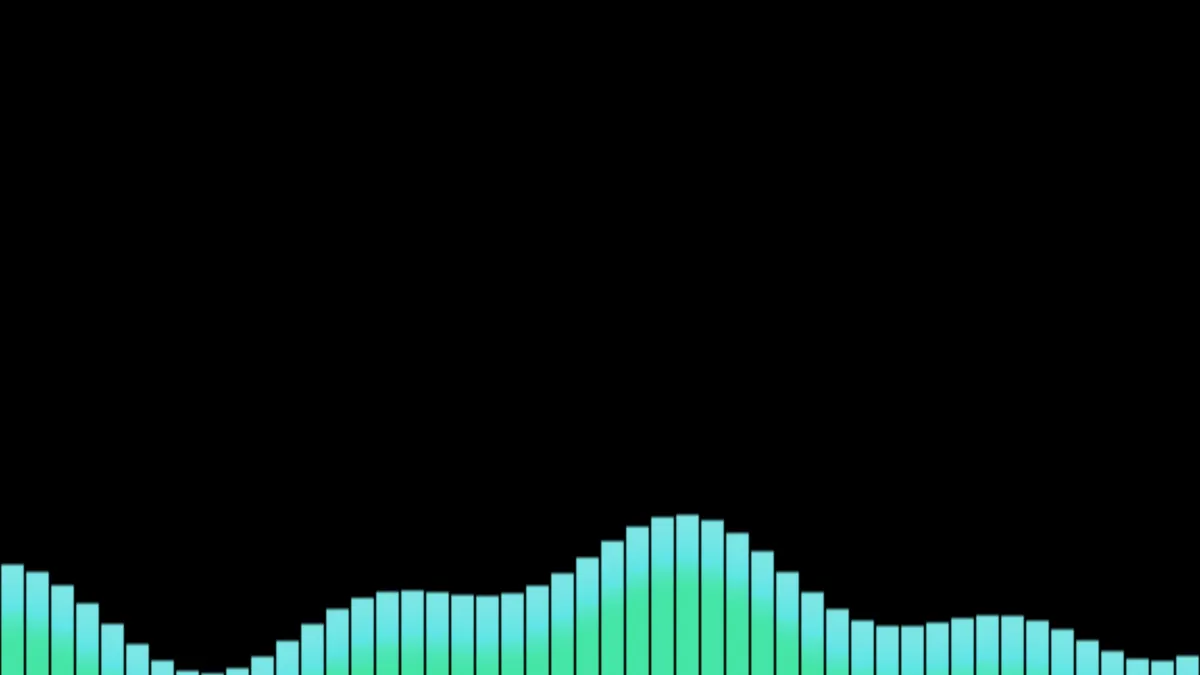 Mint spectrum bars of different heights rising from the bottom of a black frame, their tops glowing paler