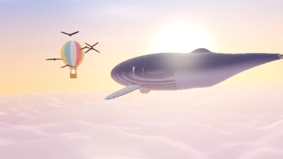 The whale and balloon a little brighter, with livelier pastel colors and a whiter sun