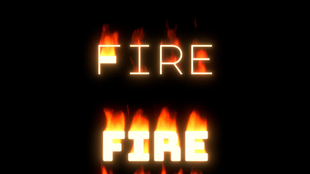 The word Fire twice on black under the same flames: thin Major Mono Display letters above, heavy Bungee letters below with fuller flames