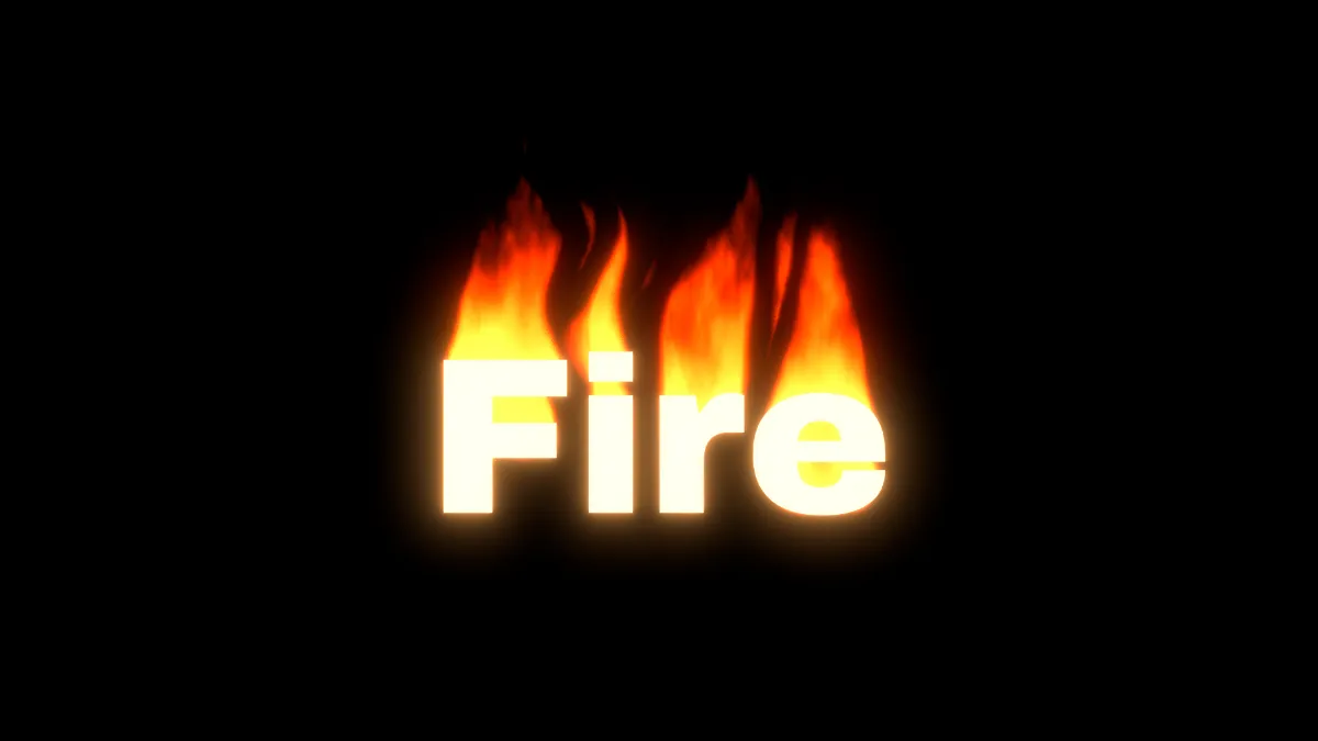 The word "Fire" in glowing white-gold letters with orange flames rising off them on black
