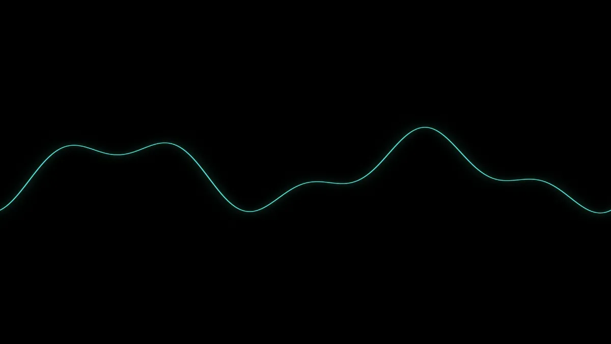 A thin glowing mint waveform line crossing a black frame