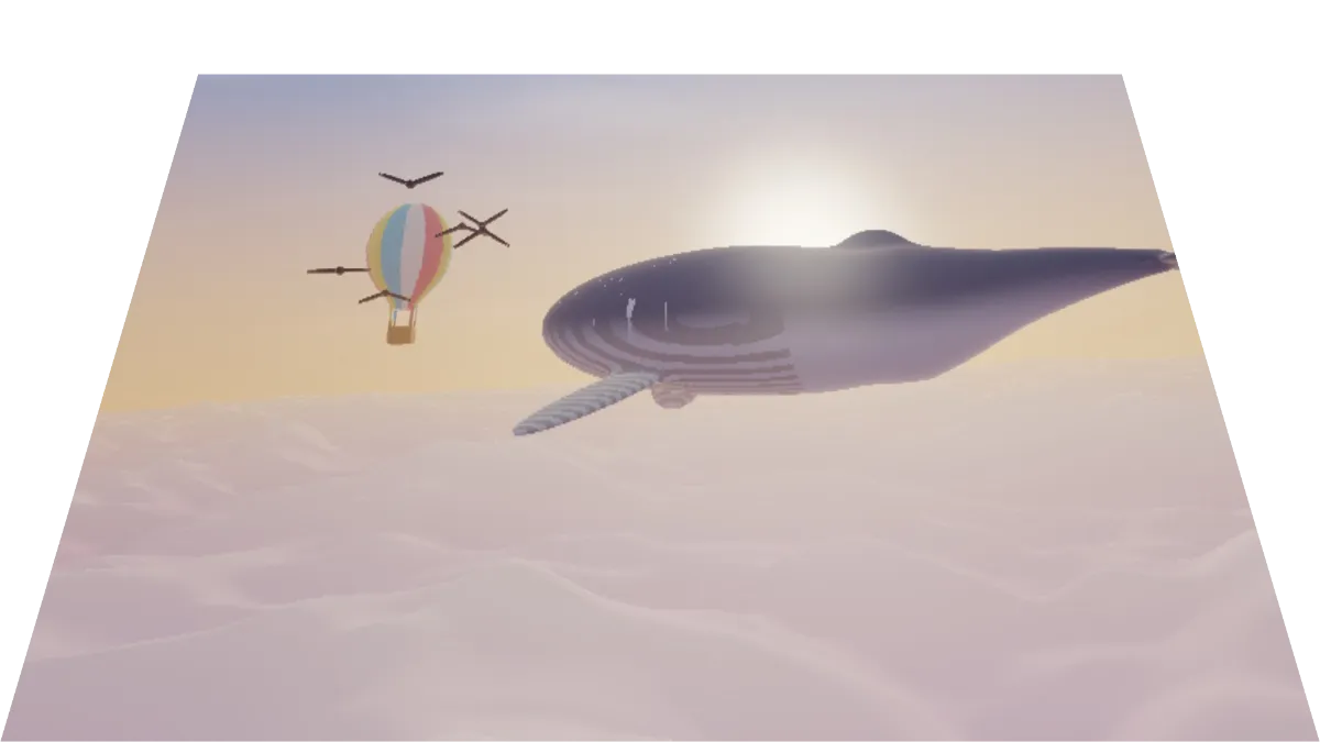 The whale scene pinned into a trapezoid, narrower at the top as if leaning back, with black around it