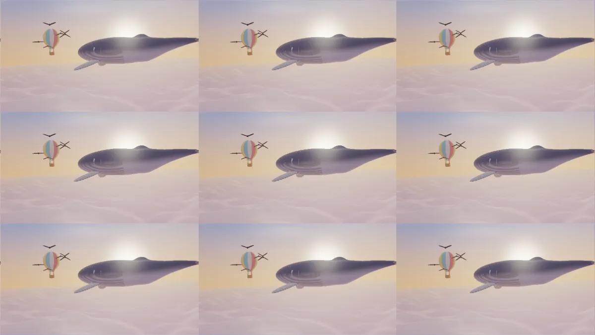 The whale and balloon picture repeated in a three by three grid of copies